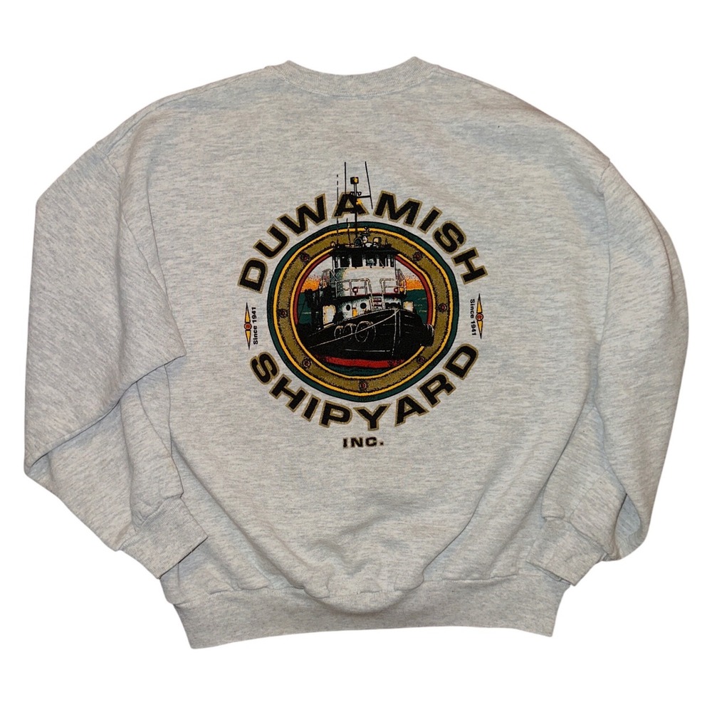 Vintage Jerzees Duwamish Shipyard Crewneck Sweatshirt XL Gray Made in USA 90s